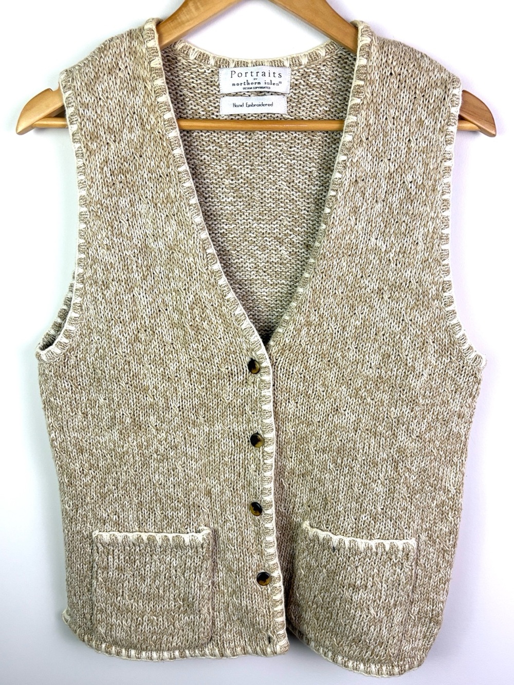 Portraits by Northern Isles Beige Knit Button Vest size XL